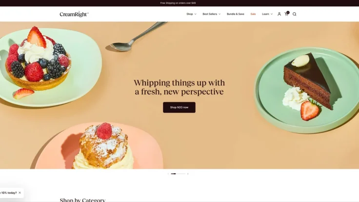 Inicio actual de Cream Right con navegación y banner de productos