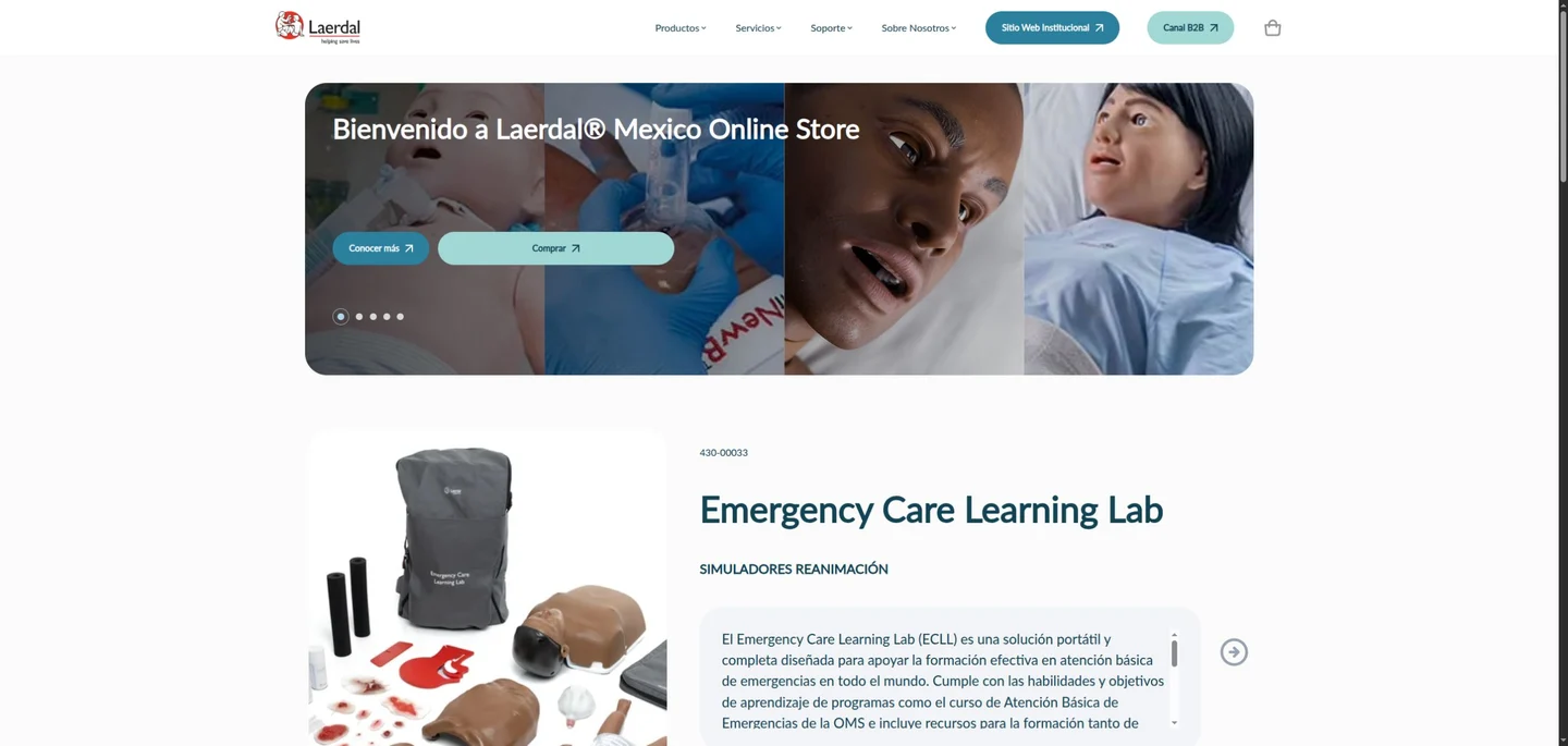 Inicio actual de Laerdal México con menú y banner de la tienda