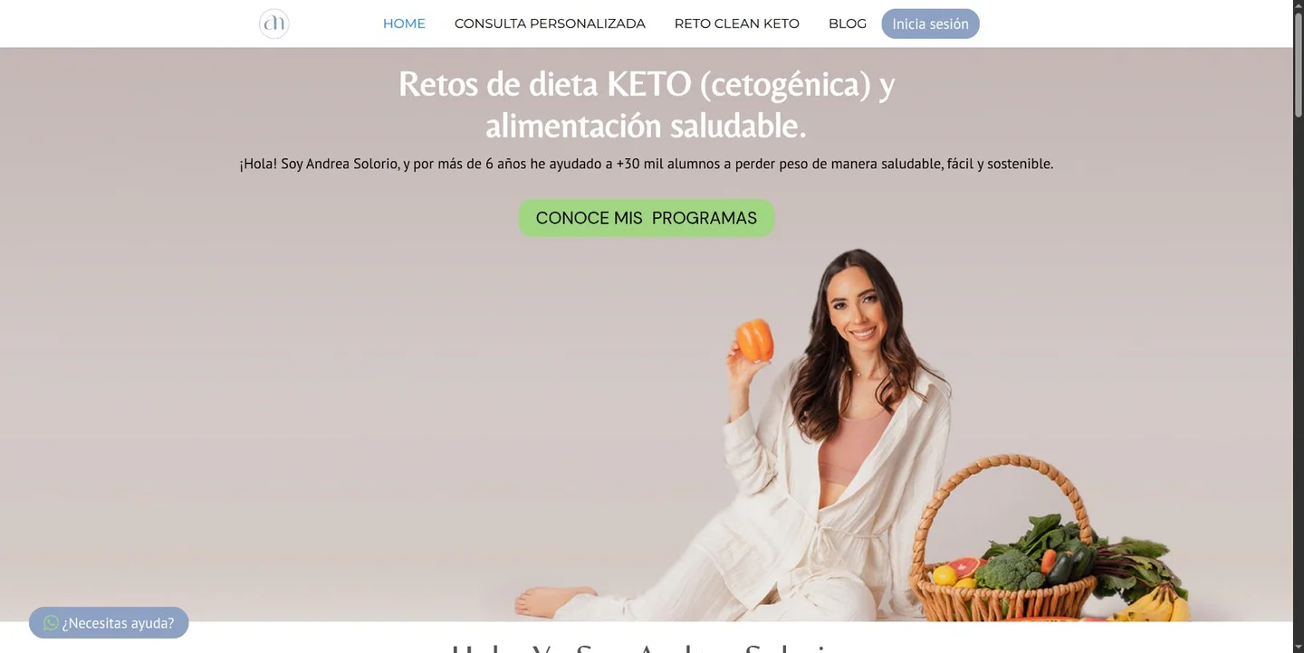 Portada actual de Nutriandreaa con navegación, presentación de programas y fotografía de Andrea Solorio
