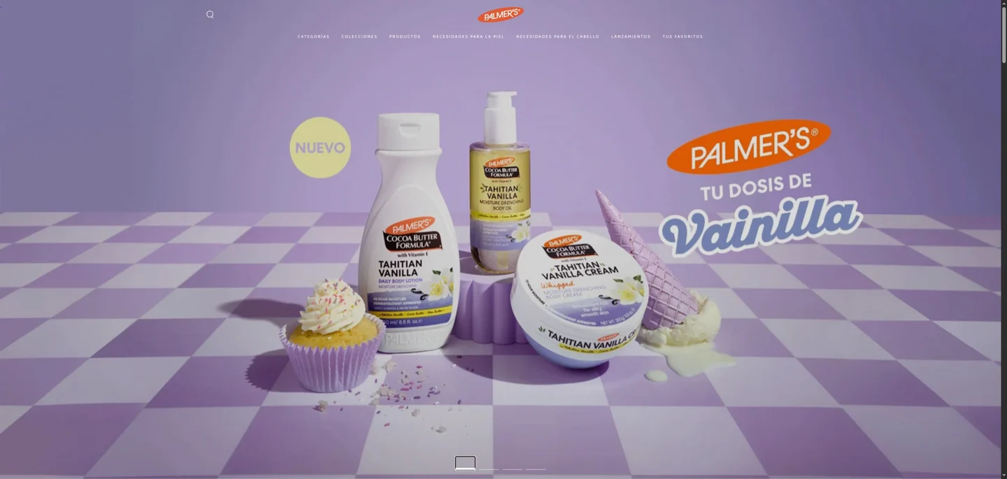 Inicio actual de Palmer’s México con banner de campaña y navegación