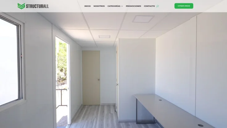 Portada actual de Structurall con navegación y fotografía de una unidad modular